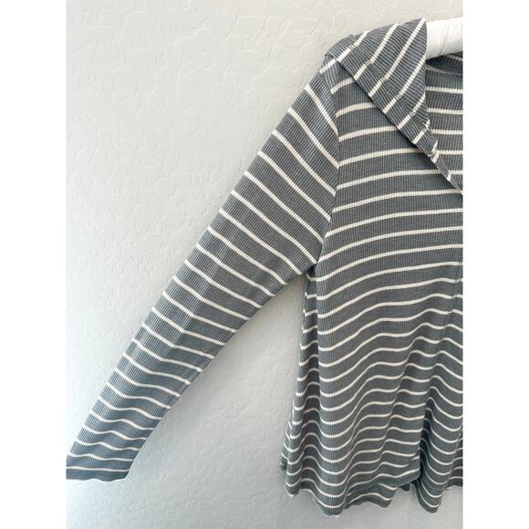 RAG POETS | Gray White Striped Waffle Knit Hoodie Pullover Top NWT | Size Large - Picture 3 of 8